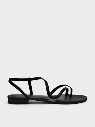 Charles & Keith Arden Satin Wavy Strappy Toe-Ring Flat Slingback Sandals