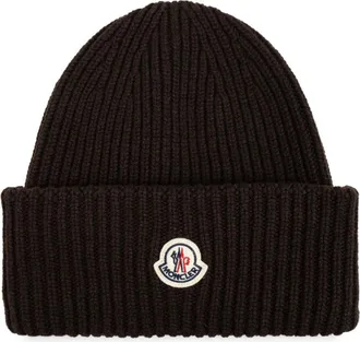 Moncler Dark Brown Logo Beanie Cap