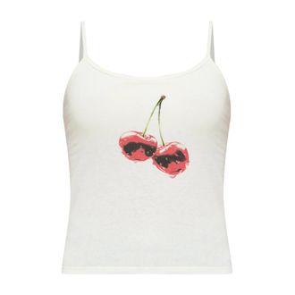 Willy Chavarria Top de Algod&oacute;n Cherry Cholita - Tops - Mujer - Blanco - XS