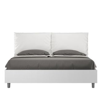 ITYhome Letto Matrimoniale Contenitore Doppia Alzata 160x190 Bianco Frassino Cuscini Similpelle Bianco Egos Antea