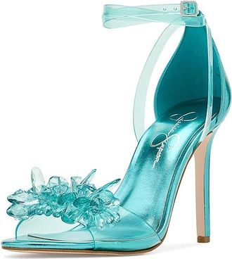 Jessica Simpson Janivah Floral Embellished High Heel Sandals Womens Sandals Summer Seafoam : 8.5 M, Textile
