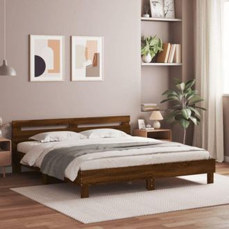 vidaXL Cama Con Cabecero Madera Ingenier&iacute;a Marr&oacute;n Roble 200x200 Cm Vidaxl
