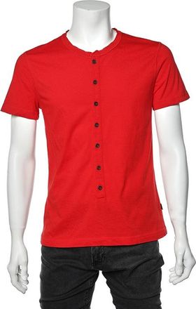 Just Cavalli Red Cotton Knit Logo Embroidered Button Front T-Shirt