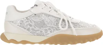 Pinko White Leather Mesh Detailed Low-Top Sneakers