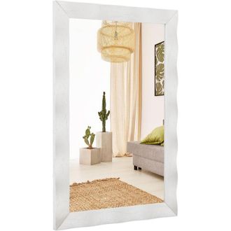 Costway Costway - Espejo De Pared De 106 X 71,5 Cm Estilo R&uacute;stico Con Marco De Madera De Caucho Maciza, Superficie Irregular, Vertical Y Horizontal, Para Sala