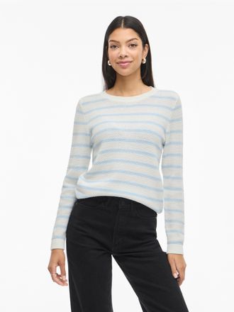 Vila Rundhalspullover VILA VIDALO O-NECK L/S STRIPE KNIT TOP- NOOS, Damen, Gr. XXL, wei&szlig; alyssum stripes:nantucket breeze, Rippstrick, Obermaterial: 100% B