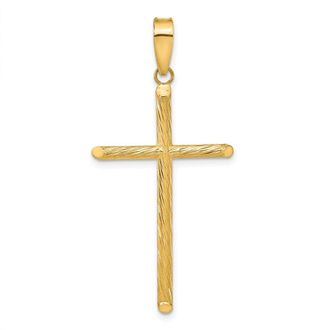 Diamond2Deal 14k Yellow Gold Polished Textured Fancy Cross Pendant