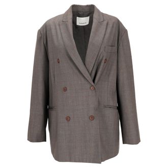 Frankie Shop Double-Breasted Blazer in Brown Polyester