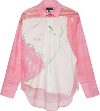 Msgm Roze Katoenen Popeline Overhemd met Bedrukt Ontwerp - Dames - Overhemden - Roze - S - Katoen - Overhemden