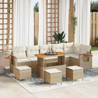 vidaXL Vidaxl - Conjunto De Sof&aacute; De Jard&iacute;n Con Coj&iacute;n 10 Pcs Beige Y Crema
