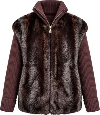 MC2 Saint Barth Giacca in maglia con inserti in ecopelliccia - - Jackets - Donna - Marrone - M