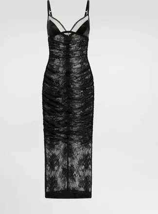 Dolce & Gabbana Calf-length Stretch Chantilly Lace Slip Dress - Woman Dresses Black 38