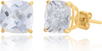 MAX + STONE Sterling Silver or Gold 8mm Cushion Cut Gemstone Birthstone Stud Earrings