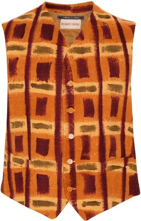 Romeo Gigli 1990s geometric-print silk vest - men - Silk/Rayon - 48 - Orange