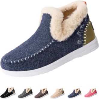 Generic Cozy Orthopedic Fleece Slip-On Boots,Womens Warm Plush Lined Non-Slips Flat Shoes,Winter Comfort Fleeces Ankle Boot (Blue, Adult, Adult, Women, 7.5, N