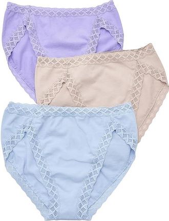 Natori Bliss French Cut 3-Pack Womens Underwear Violet Tulip/Light Mocha/Blue Mist : M (Womens 10-12), Cotton/Lace/Lycra