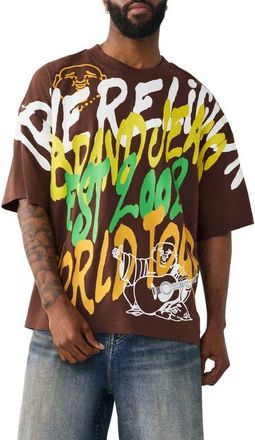 True Religion Graffiti Oversize Heavyweight Cotton Graphic T-Shirt in Garden Brown at Nordstrom, Size X-Large