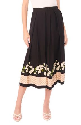 Ted Baker Kieran Placed Print Pleated Skirt in Rich Black at Nordstrom, Size 12