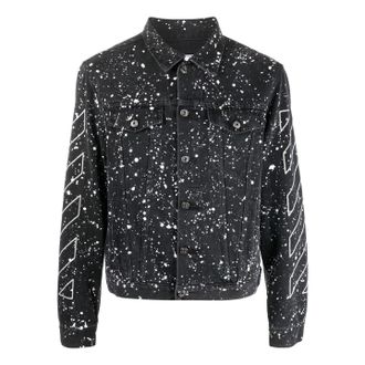 Off-white Mens Off-White FW22 Paint Splash Effect Single Breasted Jacket Denim Black OMYE079F22DEN0011001
