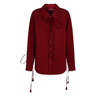 Gucci Shirts, female, Red, Size: 2XS Cotton Poplin Shirt with Lace Trim