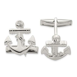 Diamond2Deal Sterling Silver Anchor with dangle Rope Cufflinks