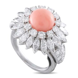 Luxury Bazaar 14K White Gold 3.0ct Diamond and Coral Ring MF23-050426