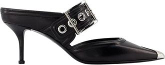 Alexander McQueen Romantische Sandalen met Rand - Zwart/Zilver Leer - Dames - Muiltjes - Zwart - 36 EU - Leer - Schoenen