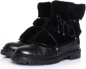 Jimmy Choo London Fur embellished leather lace up boots