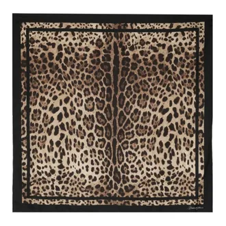 Dolce & Gabbana Silky Scarves, female, Brown, Size: ONE SIZE Leopard-print silk twill foulard