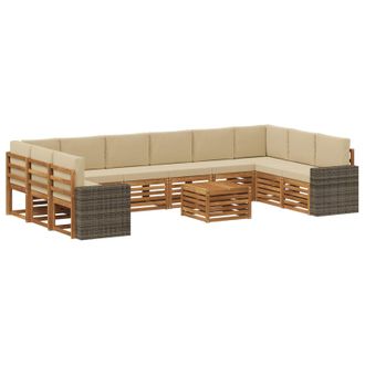 vidaXL Conjunto De Sof&aacute;s De Exterior 11 Pcs Natural Y Beige Poli&eacute;ster Vidaxl