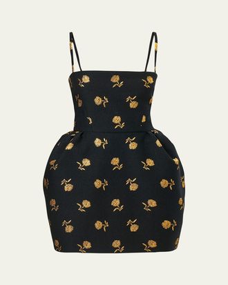 Carolina Herrera Floral Embroidered Peplum Mini Dress