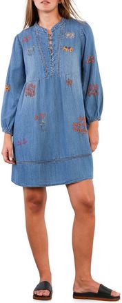 BILLY T La La La Embroidered Long Sleeve Denim Dress in Washed Denim at Nordstrom, Size X-Large