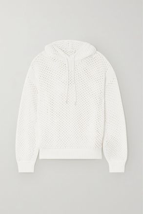 Chlo&eacute; Felpa In Cotone Crochet Con Cappuccio E Finiture In Pelle - Bianco