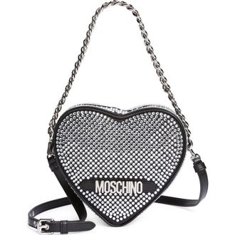 Moschino Heart Crystal Embellished Handbag in Fantasy Print Black at Nordstrom