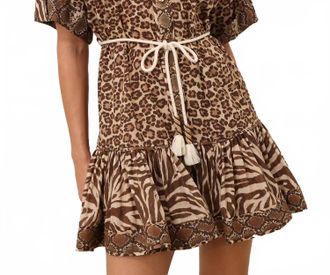 Zimmermann Wanderlust Lantern Mini Dress In Spliced Print