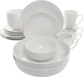 Elama Owen 18 Piece Porcelain Dinnerware Set with 2 Large Serving Bowls in White at Nordstrom