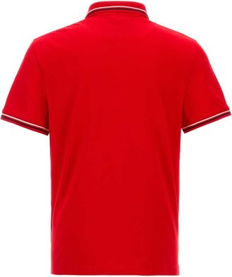 Valentino Garavani Mens Striped Collar Polo Shirt Red Cotton