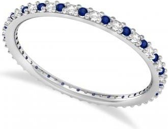 Allurez Petite Diamond & Blue Sapphire Eternity Wedding Band 14k White Gold (0.25ct)