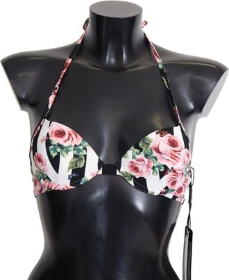 Dolce & Gabbana Womens Bikini Top Floral Print - Black Nylon - Size X-Small