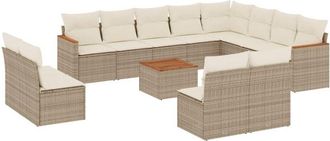 vidaXL Set Sof&aacute;s De Jard&iacute;n Con Cojines 13 Pzas Rat&aacute;n Sint&eacute;tico Beige Vidaxl