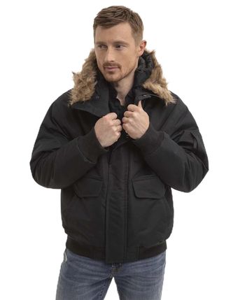 U.S.Polo Association U. S. Polo Assn. Snorkel Jacket Men Black Faux Fur Hooded Full Zip FROG687