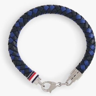 Tommy Hilfiger Mens Braided Leather Bracelet - Navy