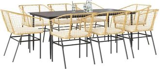 vidaXL Vidaxl - Juego Comedor Jard&iacute;n 9 Pzas Cojines Rat&aacute;n Sint&eacute;tico Marr&oacute;n