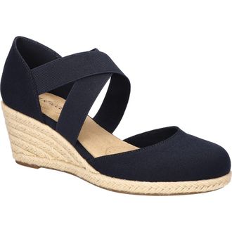 Easy Street Pari Espadrille Platform Wedge in Navy Canvas at Nordstrom, Size 9.5