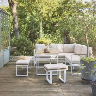 Sweeek 8-seater Garden Lounge In Acacia Wood & Aluminium in White