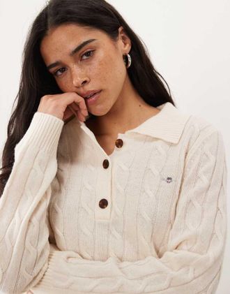 GANT cardigan rugby a trecce color crema-Bianco