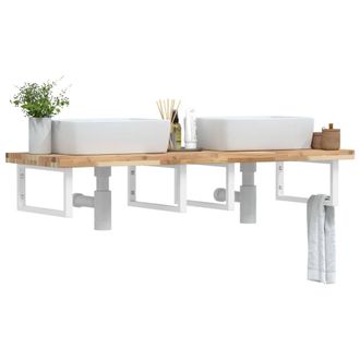 Berkfield Home Basin Shelf Wall Mounted Steel & Solid Wood Acacia in Brown