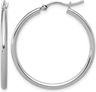 Diamond2Deal 10K White Gold Round Hinged Hoop Earrings