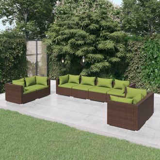 vidaXL Set Muebles De Jard&iacute;n 8 Piezas Y Cojines Rat&aacute;n Sint&eacute;tico Marr&oacute;n Vidaxl