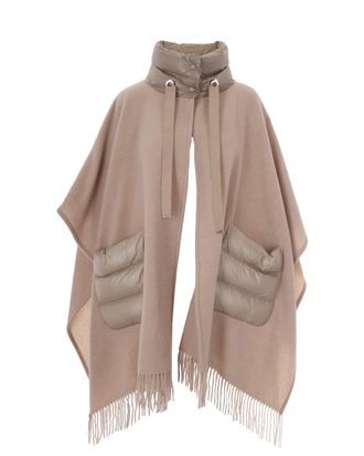 Herno Velvety Texture Wool And Cashmere Poncho With Padded Details